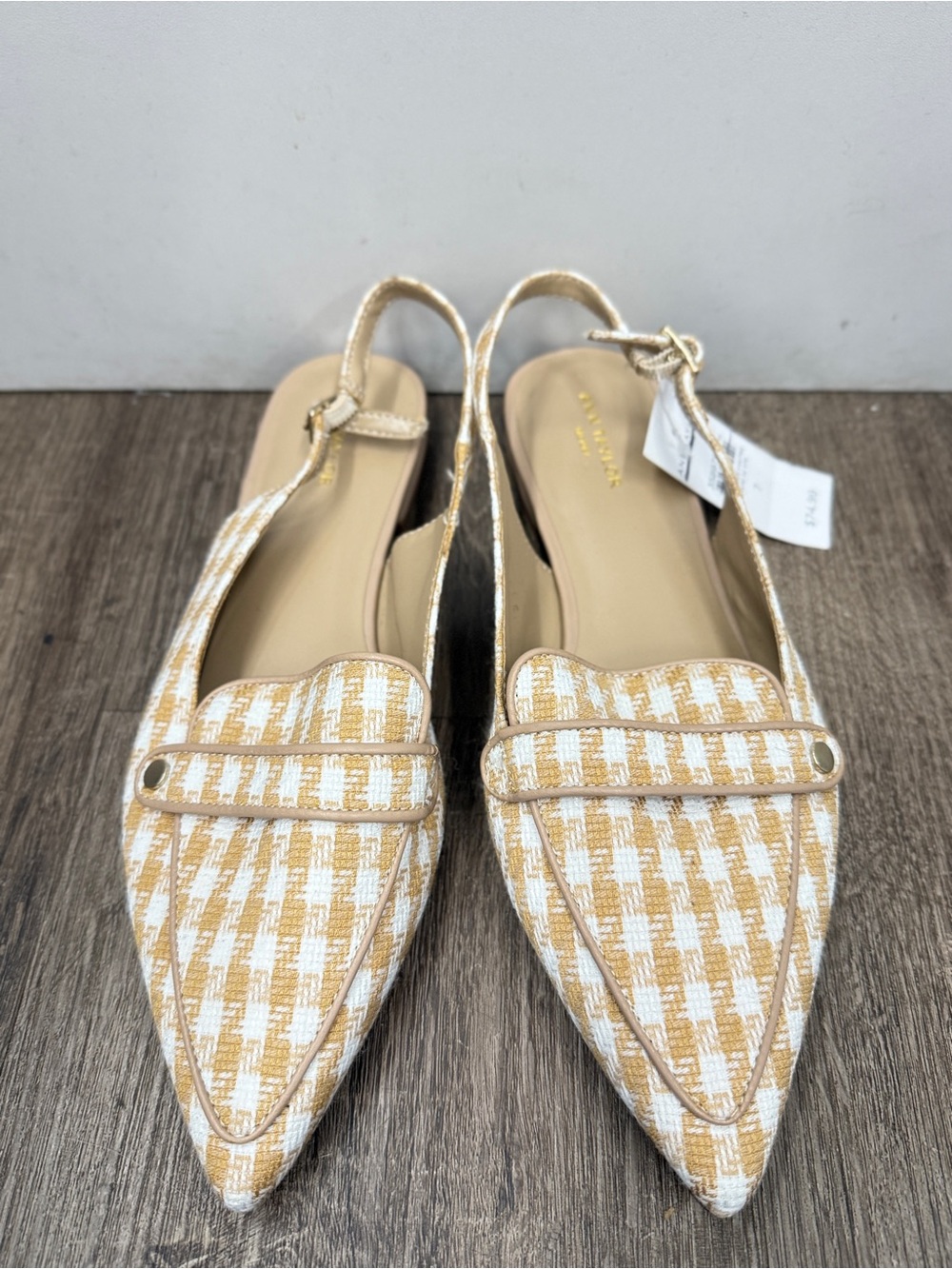 Ann Taylor Factory Yellow and White Tweed Pointed Slingback Flats